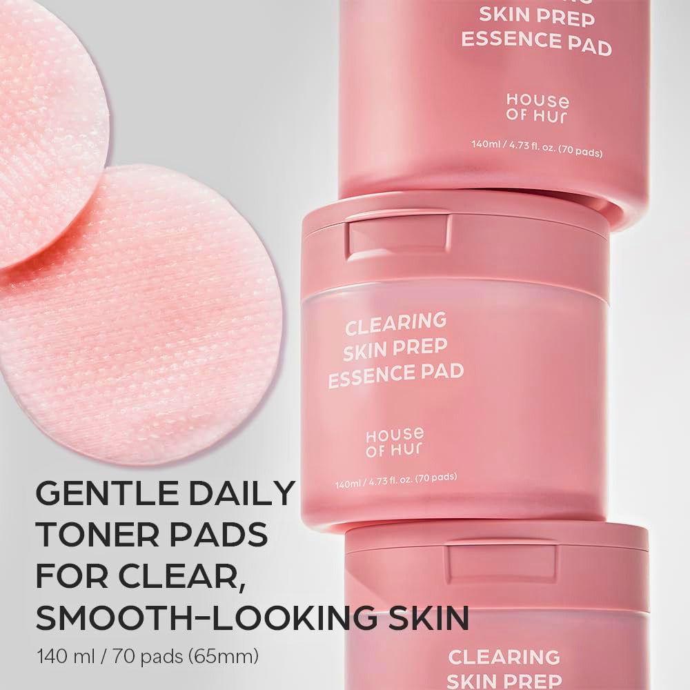 House of Hur Clearing Skin Prep Essence Pads – Fungal Acne Safe AHA BHA PHA Exfoliating Toner Pads with Red Beet Extract – Alcohol-Free, Fragrance-Free – Korean Skincare – 70 Pads (140 ml)