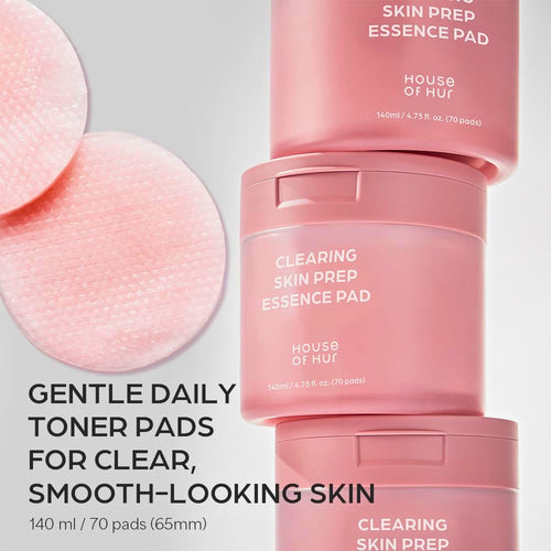 House of Hur Clearing Skin Prep Essence Pads – Fungal Acne Safe AHA BHA PHA Exfoliating Toner Pads with Red Beet Extract – Alcohol-Free, Fragrance-Free – Korean Skincare – 70 Pads (140 ml)