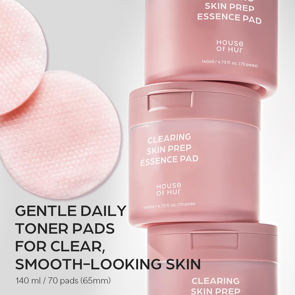 House of Hur Clearing Skin Prep Essence Pads – Fungal Acne Safe AHA BHA PHA Exfoliating Toner Pads with Red Beet Extract – Alcohol-Free, Fragrance-Free – Korean Skincare – 70 Pads (140 ml)