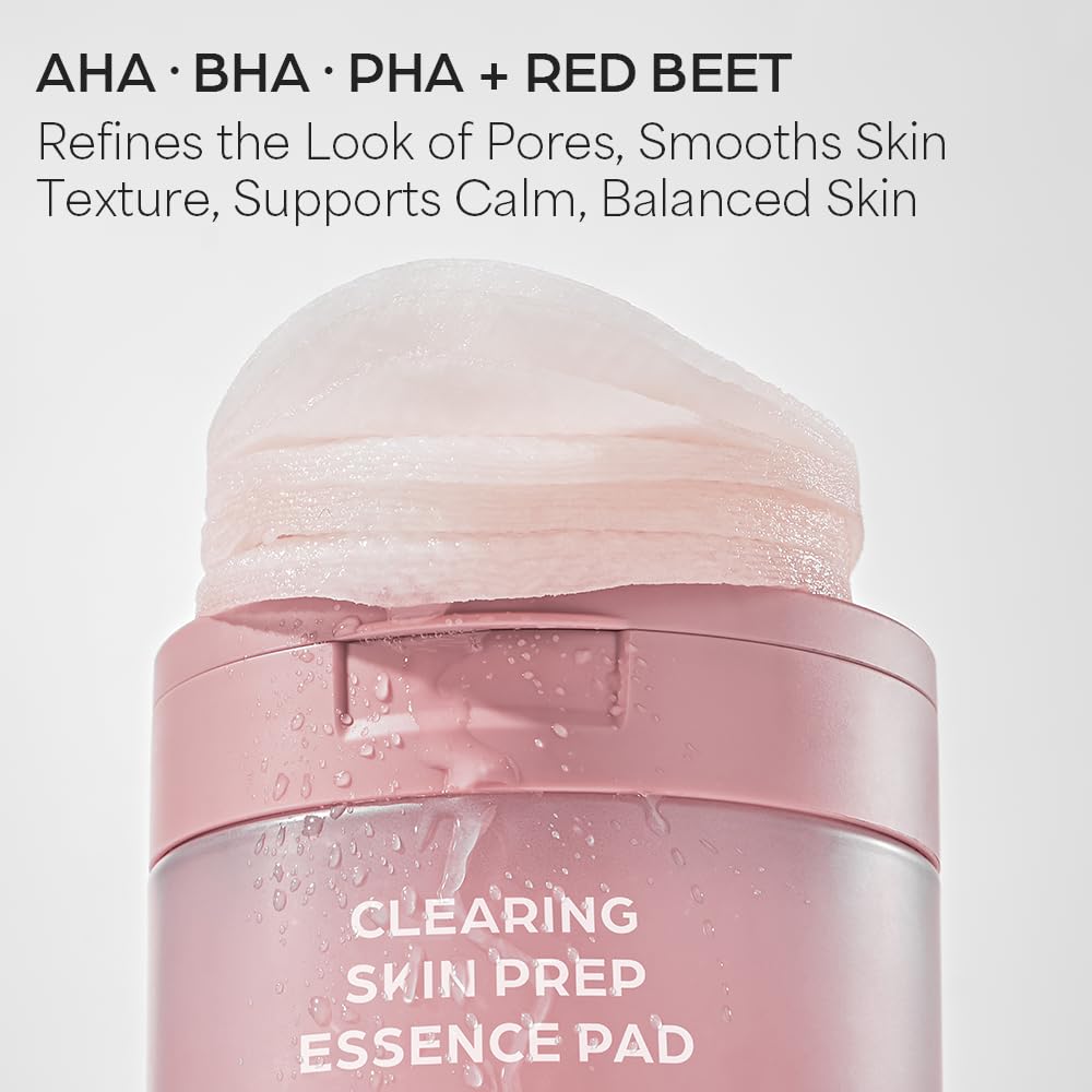 House of Hur Clearing Skin Prep Essence Pads – Fungal Acne Safe AHA BHA PHA Exfoliating Toner Pads with Red Beet Extract – Alcohol-Free, Fragrance-Free – Korean Skincare – 70 Pads (140 ml)